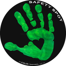 Safety SpotĀ® Vinyl DECAL Sticker - Kids Handprint for Car Parking Safety - BLACK Background - Safety Spot