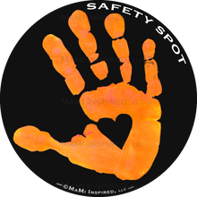 Safety SpotĀ® Vinyl DECAL Sticker - Kids Handprint for Car Parking Safety - BLACK Background - Safety Spot