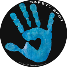 Safety SpotĀ® Vinyl DECAL Sticker - Kids Handprint for Car Parking Safety - BLACK Background - Safety Spot