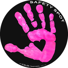 Safety SpotĀ® Vinyl DECAL Sticker - Kids Handprint for Car Parking Safety - BLACK Background - Safety Spot