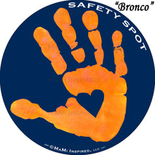 Safety Spot β’ MAGNET - Kids Handprint for Car Parking Safety - ORANGE Handprint, BLUE Background - Safety Spot