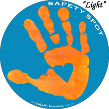 Safety Spot β’ MAGNET - Kids Handprint for Car Parking Safety - ORANGE Handprint, BLUE Background - Safety Spot
