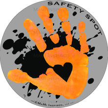Safety Spot ™ MAGNET - Kids Handprint for Car Parking Safety - BLACK Splat on GRAY Background - Safety Spot