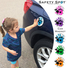 Safety Spot ™ MAGNET - Kids Handprint for Car Parking Safety - BLACK Splat with Colored Handprints - Safety Spot