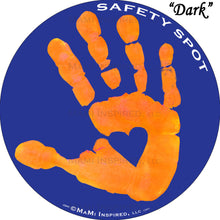 Safety Spot β’ MAGNET - Kids Handprint for Car Parking Safety - ORANGE Handprint, BLUE Background - Safety Spot