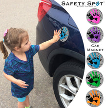 Safety Spot ™ MAGNET - Kids Handprint for Car Parking Safety - BLACK Splat on GRAY Background - Safety Spot