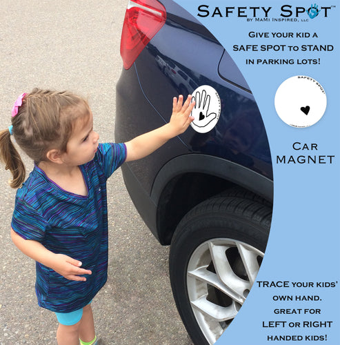 Safety Spot ™ MAGNET Blank - Kids Handprint for Car Parking Safety - WHITE Background Blank to trace your own kids' hand - Safety Spot