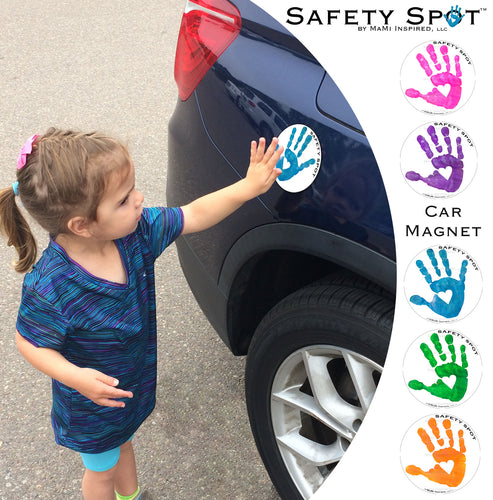 Safety Spot ™ MAGNET - Kids Handprint for Car Parking Safety - WHITE Background - Safety Spot