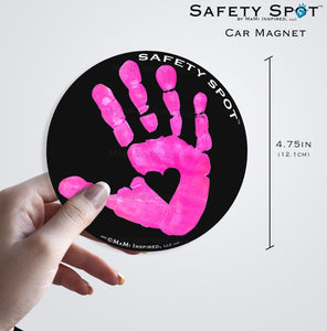 Safety Spot ™ MAGNET - Kids Handprint for Car Parking Lot Safety - BLACK Background - Safety Spot