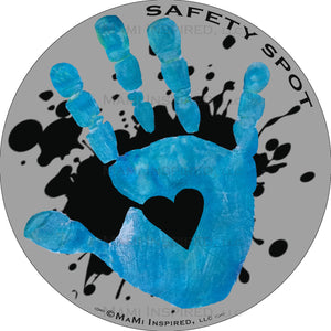 Safety Spot ™ MAGNET - Kids Handprint for Car Parking Safety - BLACK Splat on GRAY Background - Safety Spot