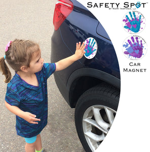 Safety Spot ™ MAGNET - Kids Handprint for Car Parking Safety - Purple, Blue SPLAT - Safety Spot