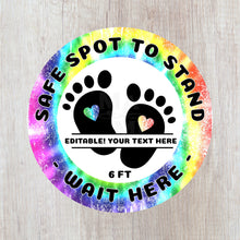 EDITABLE Safe Spot to Stand Floor Decal for School and Daycares - Kids Footprints for Social Distancing - Rainbow Tie Dye - Safety Spot